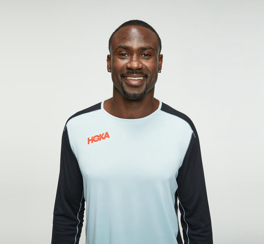 Hoka One One Mens Tops - Performance Long Sleeve - Blue/Black - CNGF84176